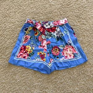 Anthropologie Blue Floral High Waist Shorts